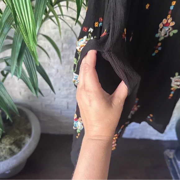 Free People Oxford Embroidered Mini Babydoll Floral Boho Long sleeve Dress M - Picture 8 of 10